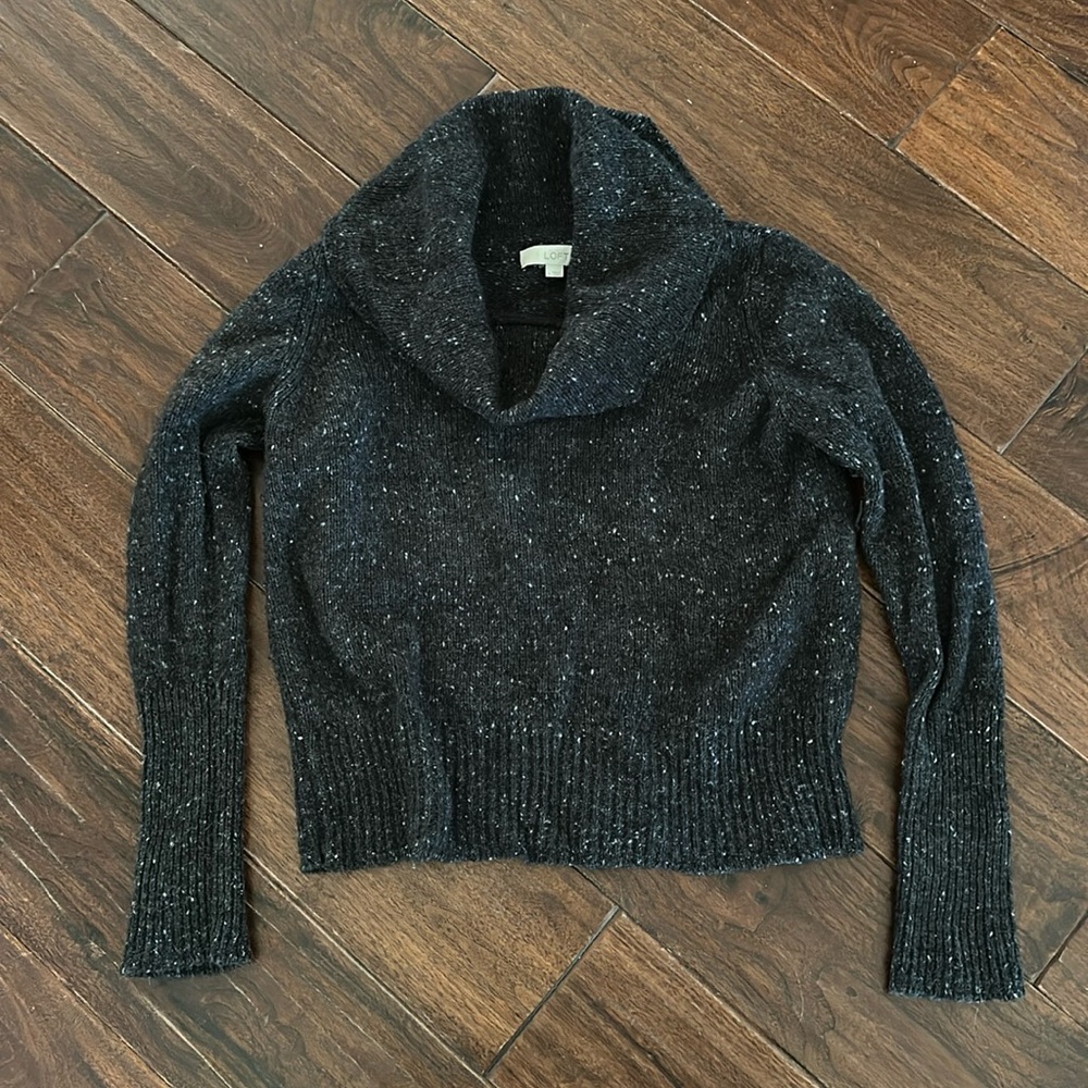 LOFT Black Cowl Neck Sweater Modern Knit Sz L
